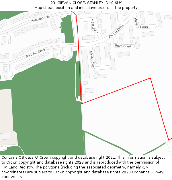 23, GIRVAN CLOSE, STANLEY, DH9 6UY: Location map and indicative extent of plot