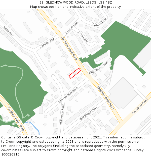 23, GLEDHOW WOOD ROAD, LEEDS, LS8 4BZ: Location map and indicative extent of plot