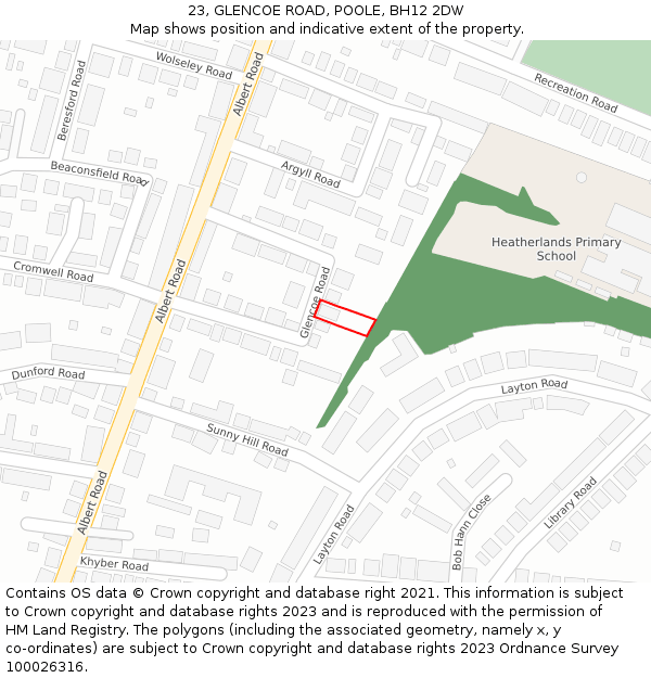 23, GLENCOE ROAD, POOLE, BH12 2DW: Location map and indicative extent of plot