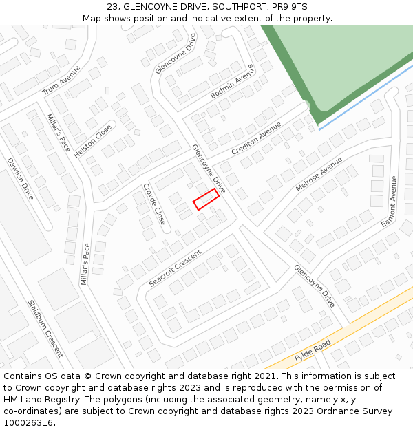 23, GLENCOYNE DRIVE, SOUTHPORT, PR9 9TS: Location map and indicative extent of plot