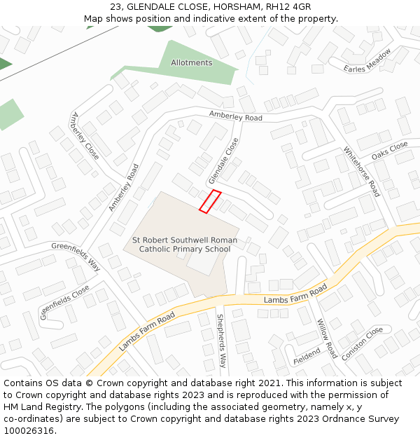 23, GLENDALE CLOSE, HORSHAM, RH12 4GR: Location map and indicative extent of plot
