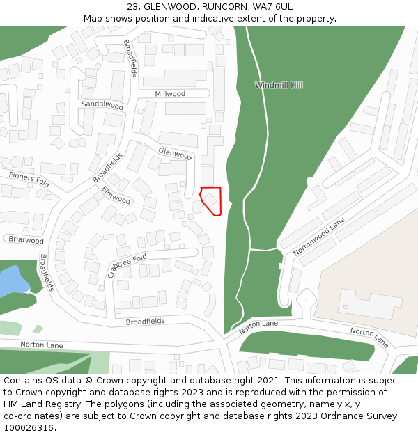 23, GLENWOOD, RUNCORN, WA7 6UL: Location map and indicative extent of plot