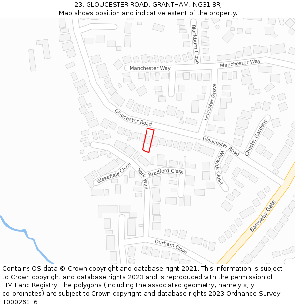 23, GLOUCESTER ROAD, GRANTHAM, NG31 8RJ: Location map and indicative extent of plot