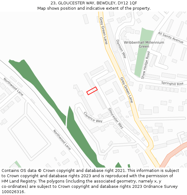 23, GLOUCESTER WAY, BEWDLEY, DY12 1QF: Location map and indicative extent of plot