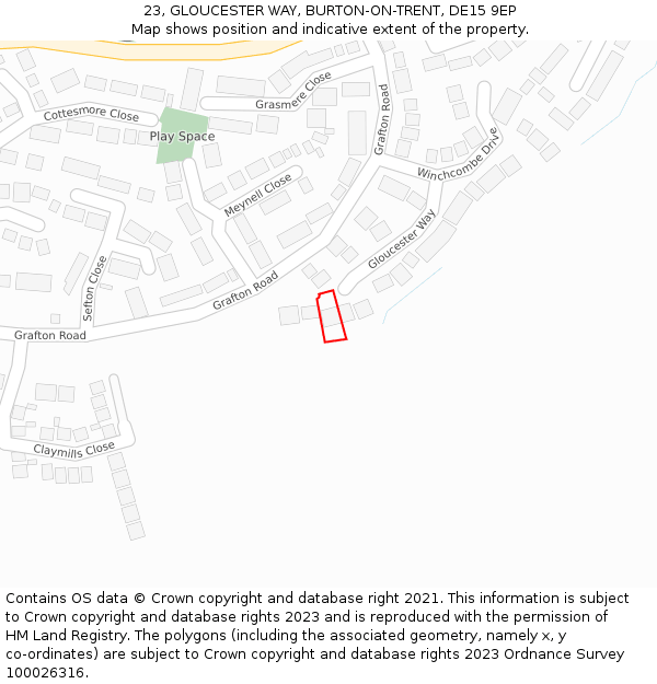 23, GLOUCESTER WAY, BURTON-ON-TRENT, DE15 9EP: Location map and indicative extent of plot