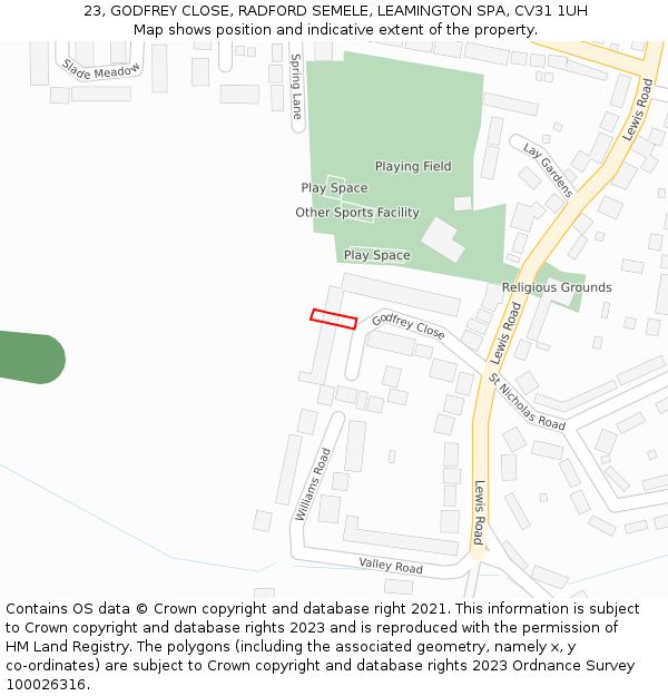 23, GODFREY CLOSE, RADFORD SEMELE, LEAMINGTON SPA, CV31 1UH: Location map and indicative extent of plot