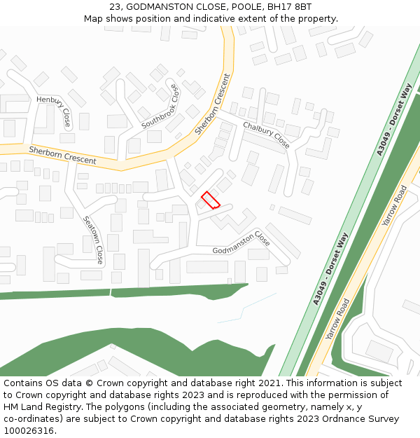 23, GODMANSTON CLOSE, POOLE, BH17 8BT: Location map and indicative extent of plot