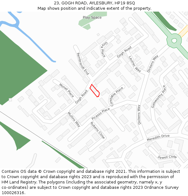 23, GOGH ROAD, AYLESBURY, HP19 8SQ: Location map and indicative extent of plot