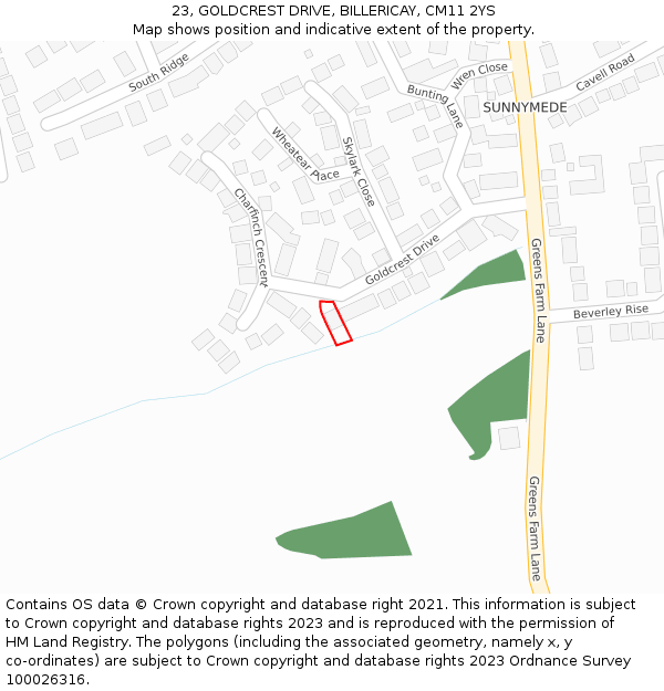 23, GOLDCREST DRIVE, BILLERICAY, CM11 2YS: Location map and indicative extent of plot