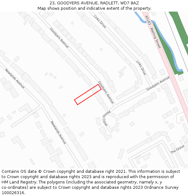 23, GOODYERS AVENUE, RADLETT, WD7 8AZ: Location map and indicative extent of plot