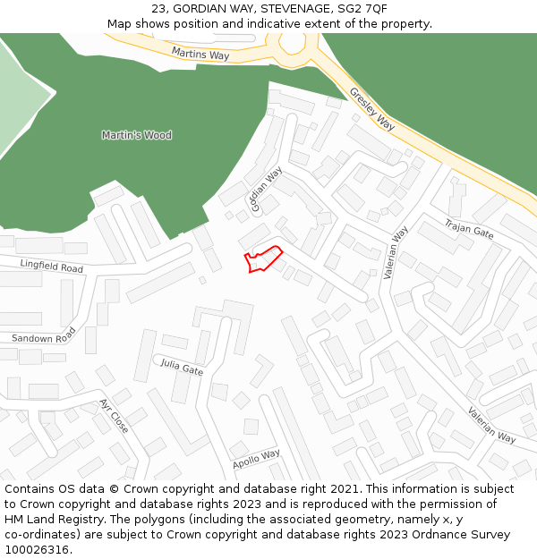 23, GORDIAN WAY, STEVENAGE, SG2 7QF: Location map and indicative extent of plot