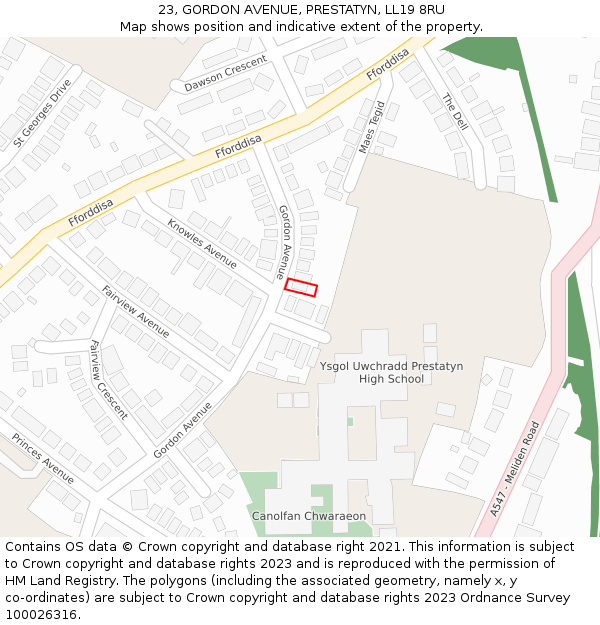 23, GORDON AVENUE, PRESTATYN, LL19 8RU: Location map and indicative extent of plot