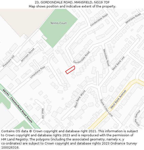 23, GORDONDALE ROAD, MANSFIELD, NG19 7DF: Location map and indicative extent of plot