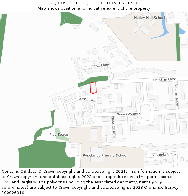 23, GOSSE CLOSE, HODDESDON, EN11 9FG: Location map and indicative extent of plot