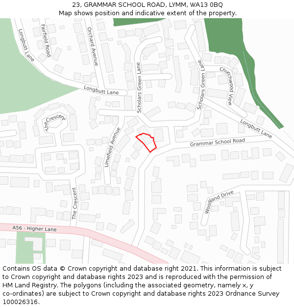23, GRAMMAR SCHOOL ROAD, LYMM, WA13 0BQ: Location map and indicative extent of plot
