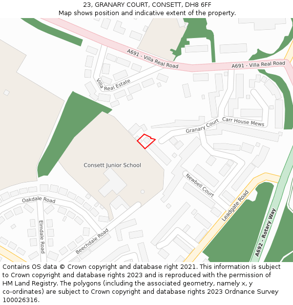 23, GRANARY COURT, CONSETT, DH8 6FF: Location map and indicative extent of plot