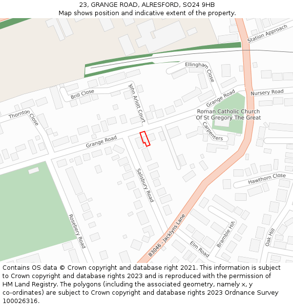 23, GRANGE ROAD, ALRESFORD, SO24 9HB: Location map and indicative extent of plot