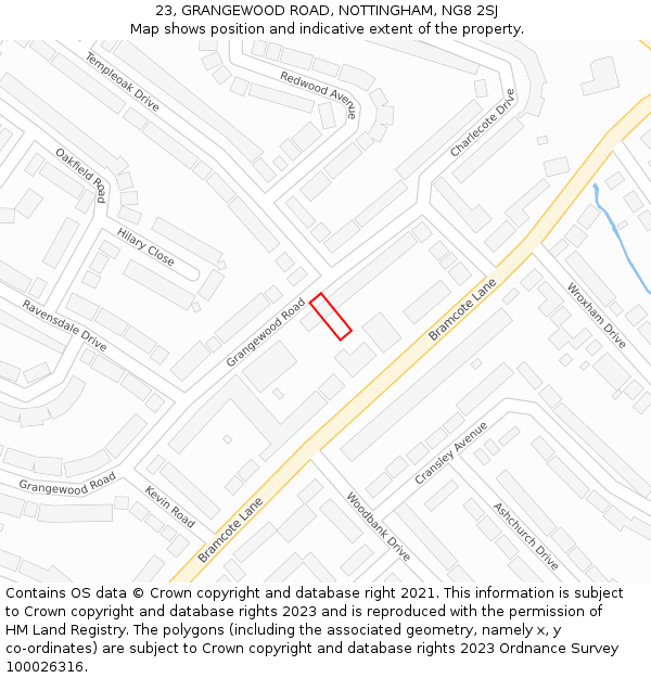 23, GRANGEWOOD ROAD, NOTTINGHAM, NG8 2SJ: Location map and indicative extent of plot