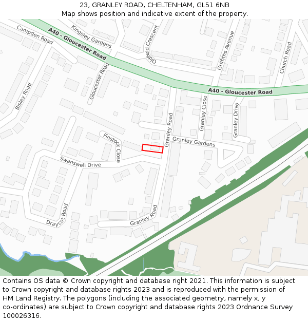 23, GRANLEY ROAD, CHELTENHAM, GL51 6NB: Location map and indicative extent of plot