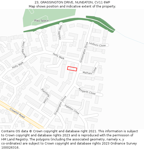 23, GRASSINGTON DRIVE, NUNEATON, CV11 6WP: Location map and indicative extent of plot