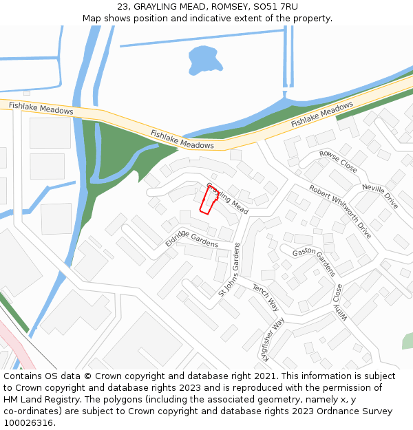 23, GRAYLING MEAD, ROMSEY, SO51 7RU: Location map and indicative extent of plot