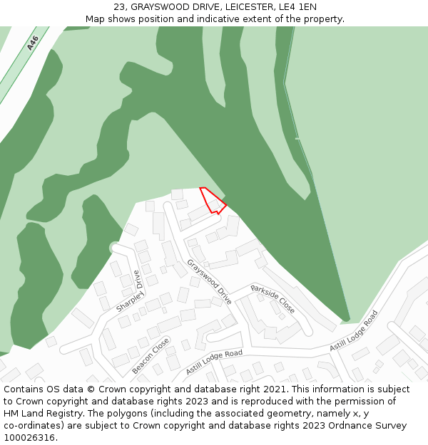 23, GRAYSWOOD DRIVE, LEICESTER, LE4 1EN: Location map and indicative extent of plot