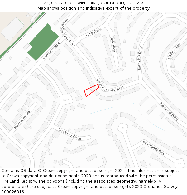 23, GREAT GOODWIN DRIVE, GUILDFORD, GU1 2TX: Location map and indicative extent of plot