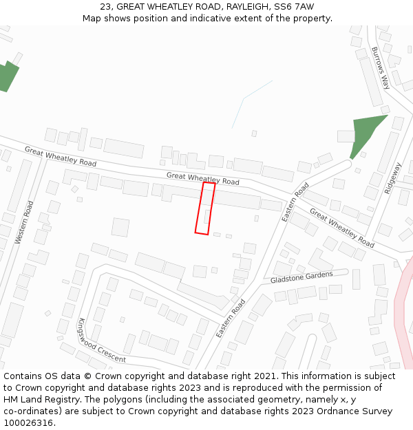 23, GREAT WHEATLEY ROAD, RAYLEIGH, SS6 7AW: Location map and indicative extent of plot