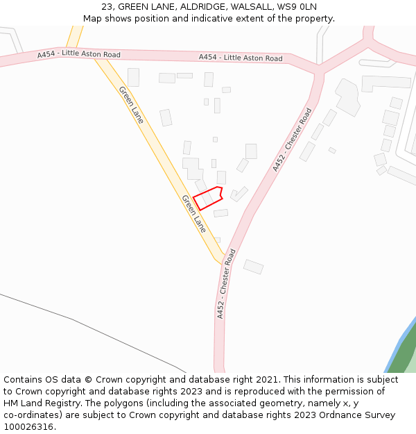 23, GREEN LANE, ALDRIDGE, WALSALL, WS9 0LN: Location map and indicative extent of plot