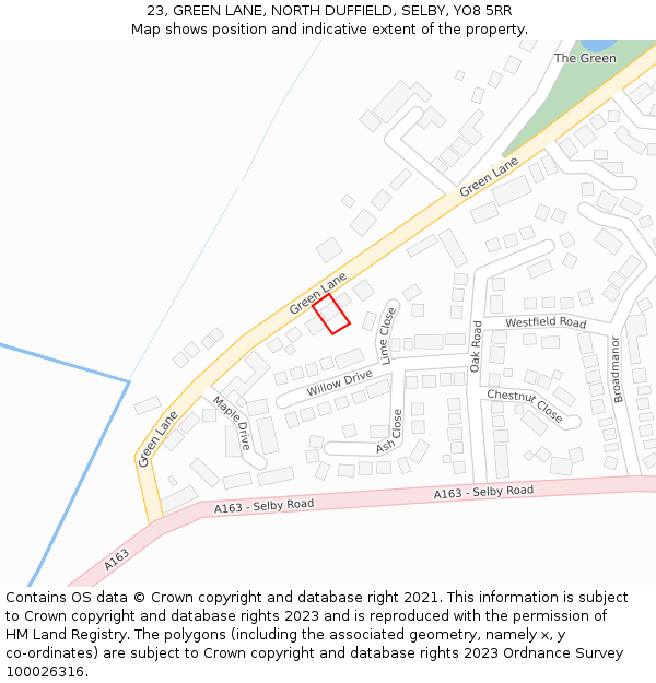 23, GREEN LANE, NORTH DUFFIELD, SELBY, YO8 5RR: Location map and indicative extent of plot