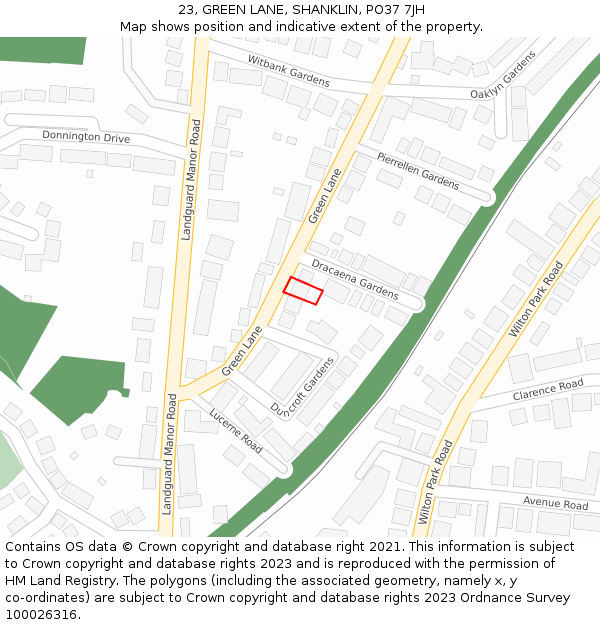 23, GREEN LANE, SHANKLIN, PO37 7JH: Location map and indicative extent of plot