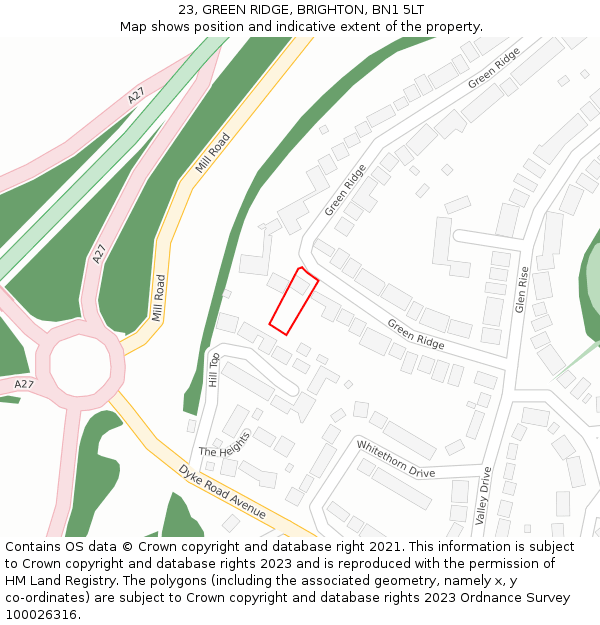 23, GREEN RIDGE, BRIGHTON, BN1 5LT: Location map and indicative extent of plot