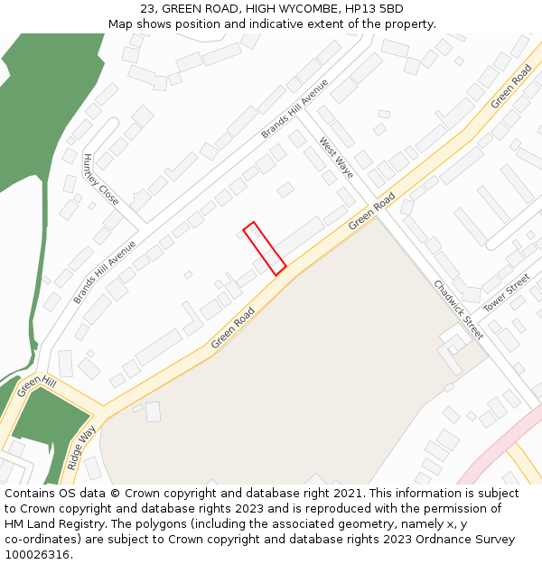 23, GREEN ROAD, HIGH WYCOMBE, HP13 5BD: Location map and indicative extent of plot