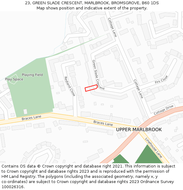 23, GREEN SLADE CRESCENT, MARLBROOK, BROMSGROVE, B60 1DS: Location map and indicative extent of plot