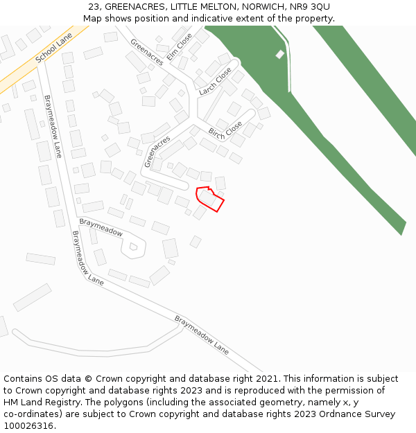 23, GREENACRES, LITTLE MELTON, NORWICH, NR9 3QU: Location map and indicative extent of plot