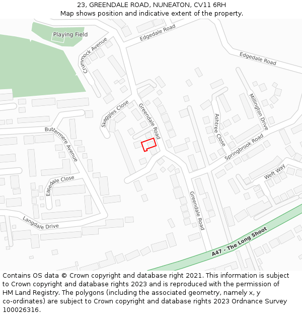 23, GREENDALE ROAD, NUNEATON, CV11 6RH: Location map and indicative extent of plot