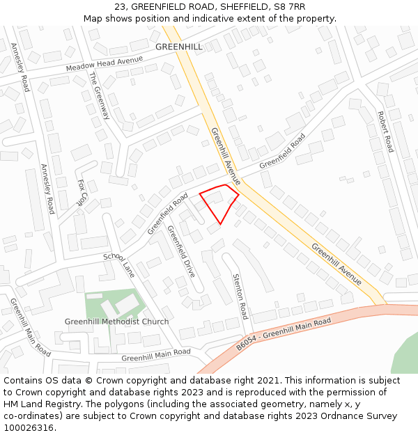 23, GREENFIELD ROAD, SHEFFIELD, S8 7RR: Location map and indicative extent of plot