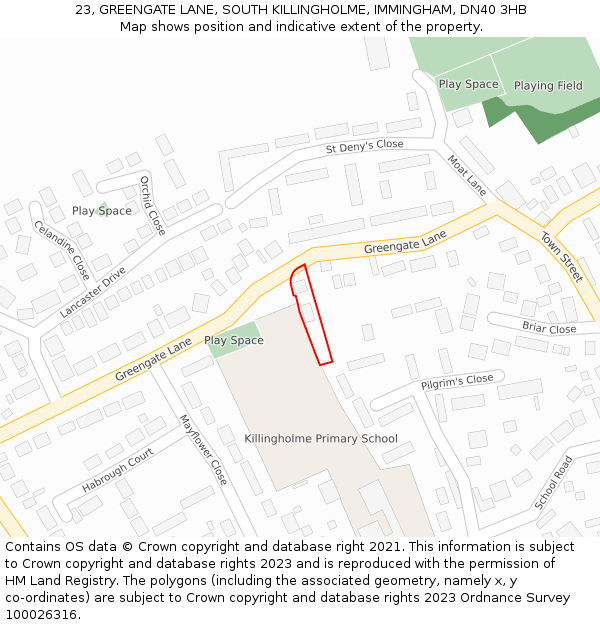 23, GREENGATE LANE, SOUTH KILLINGHOLME, IMMINGHAM, DN40 3HB: Location map and indicative extent of plot