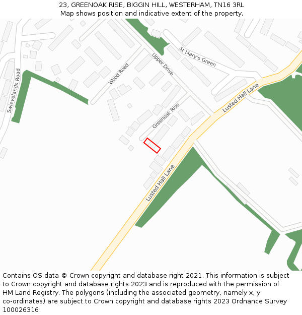 23, GREENOAK RISE, BIGGIN HILL, WESTERHAM, TN16 3RL: Location map and indicative extent of plot