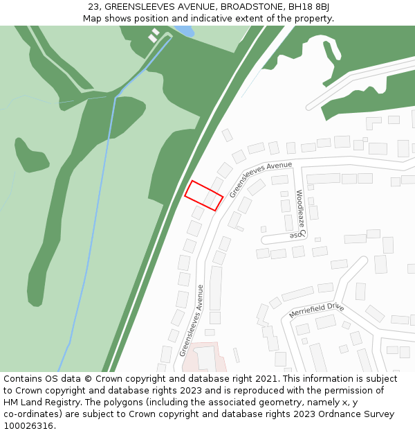 23, GREENSLEEVES AVENUE, BROADSTONE, BH18 8BJ: Location map and indicative extent of plot