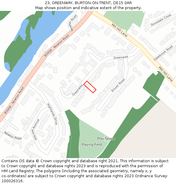 23, GREENWAY, BURTON-ON-TRENT, DE15 0AR: Location map and indicative extent of plot