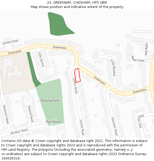 23, GREENWAY, CHESHAM, HP5 2BW: Location map and indicative extent of plot