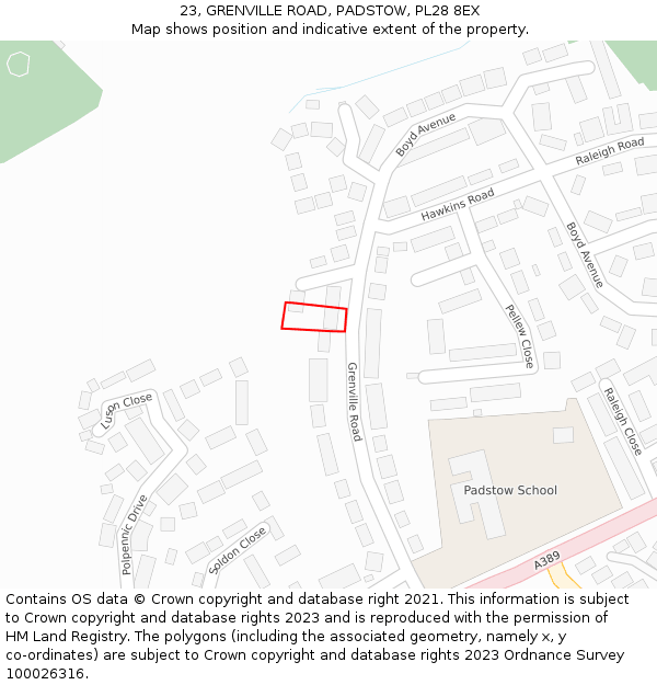 23, GRENVILLE ROAD, PADSTOW, PL28 8EX: Location map and indicative extent of plot