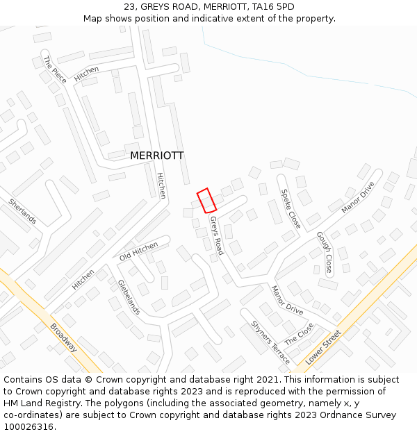 23, GREYS ROAD, MERRIOTT, TA16 5PD: Location map and indicative extent of plot