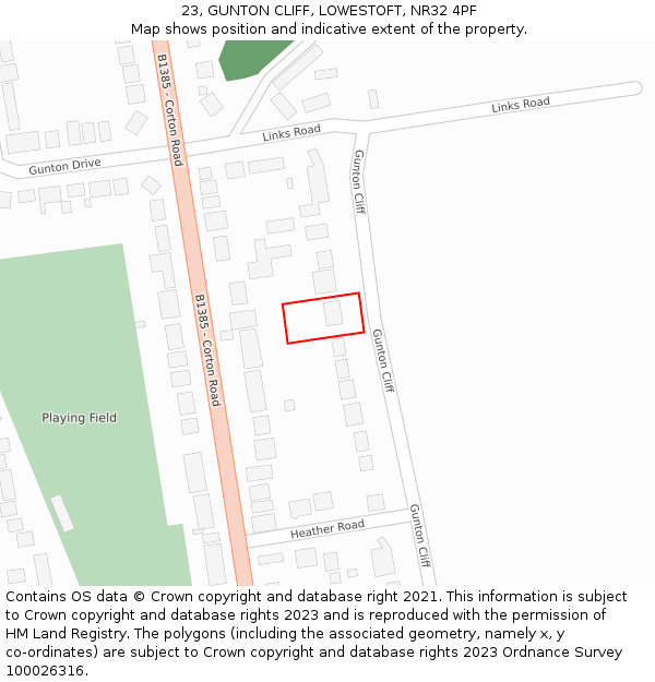 23, GUNTON CLIFF, LOWESTOFT, NR32 4PF: Location map and indicative extent of plot