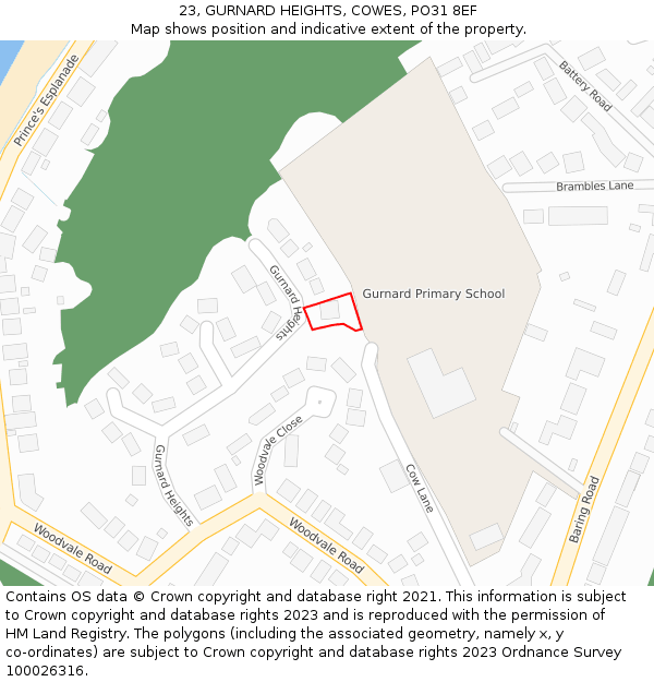 23, GURNARD HEIGHTS, COWES, PO31 8EF: Location map and indicative extent of plot