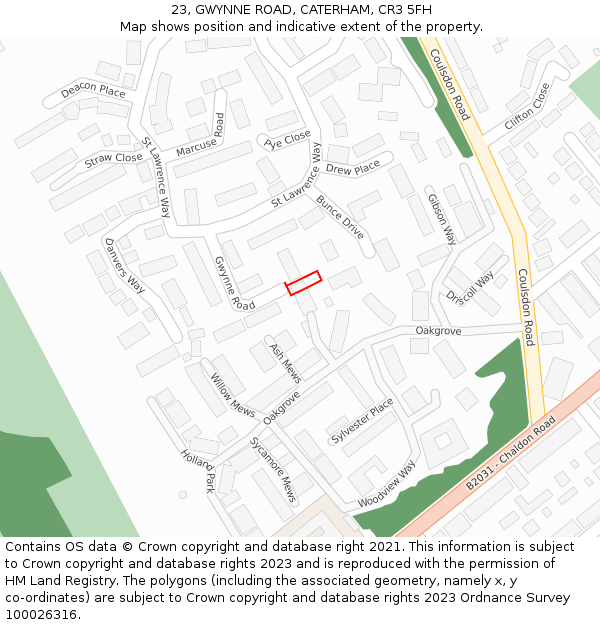 23, GWYNNE ROAD, CATERHAM, CR3 5FH: Location map and indicative extent of plot