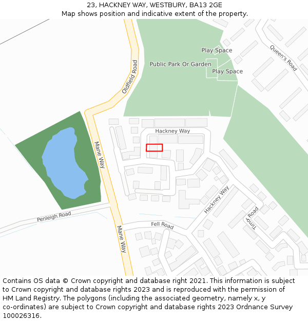 23, HACKNEY WAY, WESTBURY, BA13 2GE: Location map and indicative extent of plot