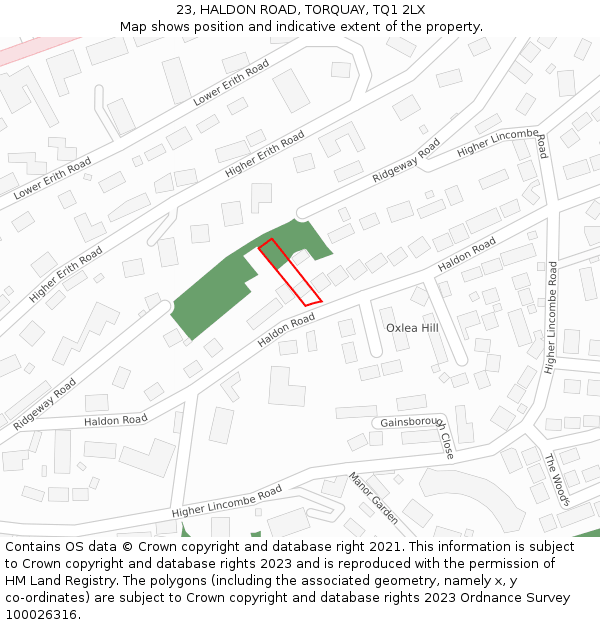 23, HALDON ROAD, TORQUAY, TQ1 2LX: Location map and indicative extent of plot