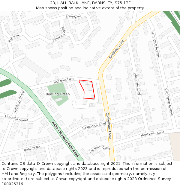 23, HALL BALK LANE, BARNSLEY, S75 1BE: Location map and indicative extent of plot